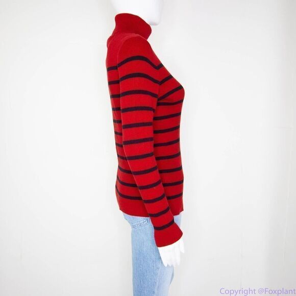 Lauren Ralph Lauren red cotton turtle neck sweater with black stripes, women's M - Picture 11 of 16
